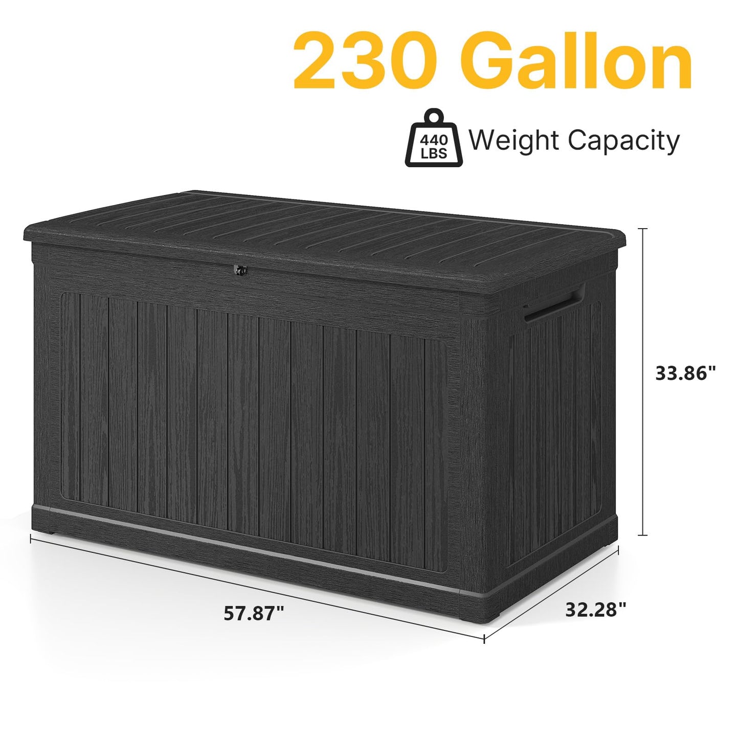 Skepphlay 230 Gallon Deck Box Large Outdoor Storage Box, Black Waterproof Deck Storage Bench, 440 lbs Load Capacity Outdoor Storage Bin for Garden, Patio, Pool, Boat