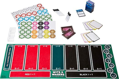 Mattel Games Wits &amp Wagers Board Game Vegas Edition Party Game with Dry Erase Boards Markers &amp Poker Chips for 5+ Players