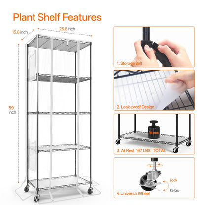 Bstrip Indoor Greenhouse with Grow Light, 5 Tier 23.5"x13.8"x59" Mini Greenhouse with 4 Pack 24W Full Spectrum Plant Lights & Timer, Plant Shelf with Cover for Indoor Plant, Seed Starting, Seed Tray