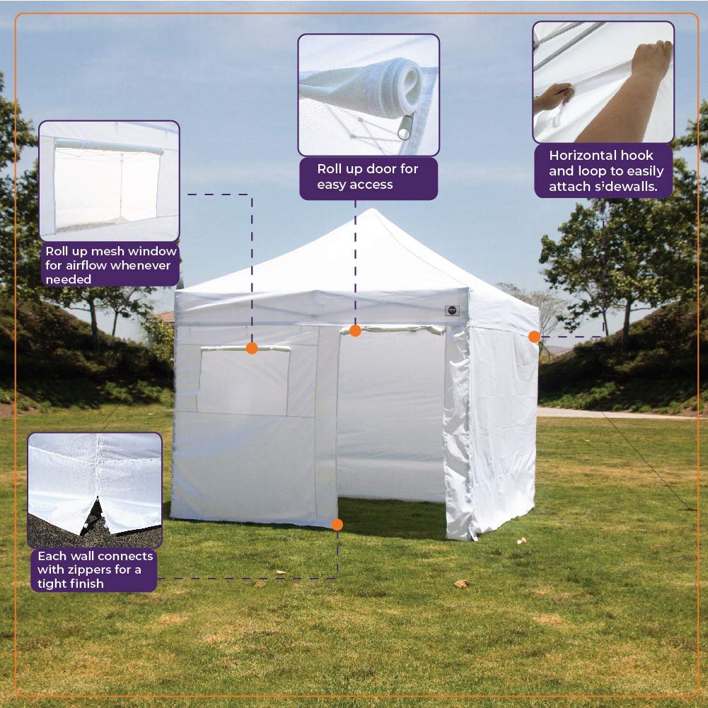 iMPACT Canopy USA 10' x 10' Canopy Kit, Includes 4 Sidewalls One with Door and Window, 4 Weight Bags, Spike & Rope, Roller Bag, White