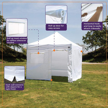 iMPACT Canopy USA 10' x 10' Canopy Kit, Includes 4 Sidewalls One with Door and Window, 4 Weight Bags, Spike & Rope, Roller Bag, White