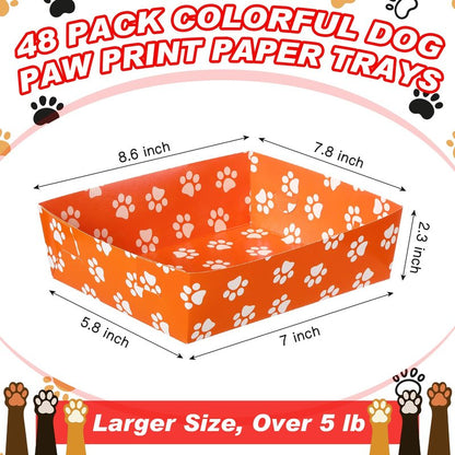 Mifoci 48 Pcs Dog Paw Print Food Trays 5 lb Large Puppy Theme Birthday Party Paper Plates Food Boats Disposable for Snack Burger Fries Party Supplies(Bright Color,Fun Style)