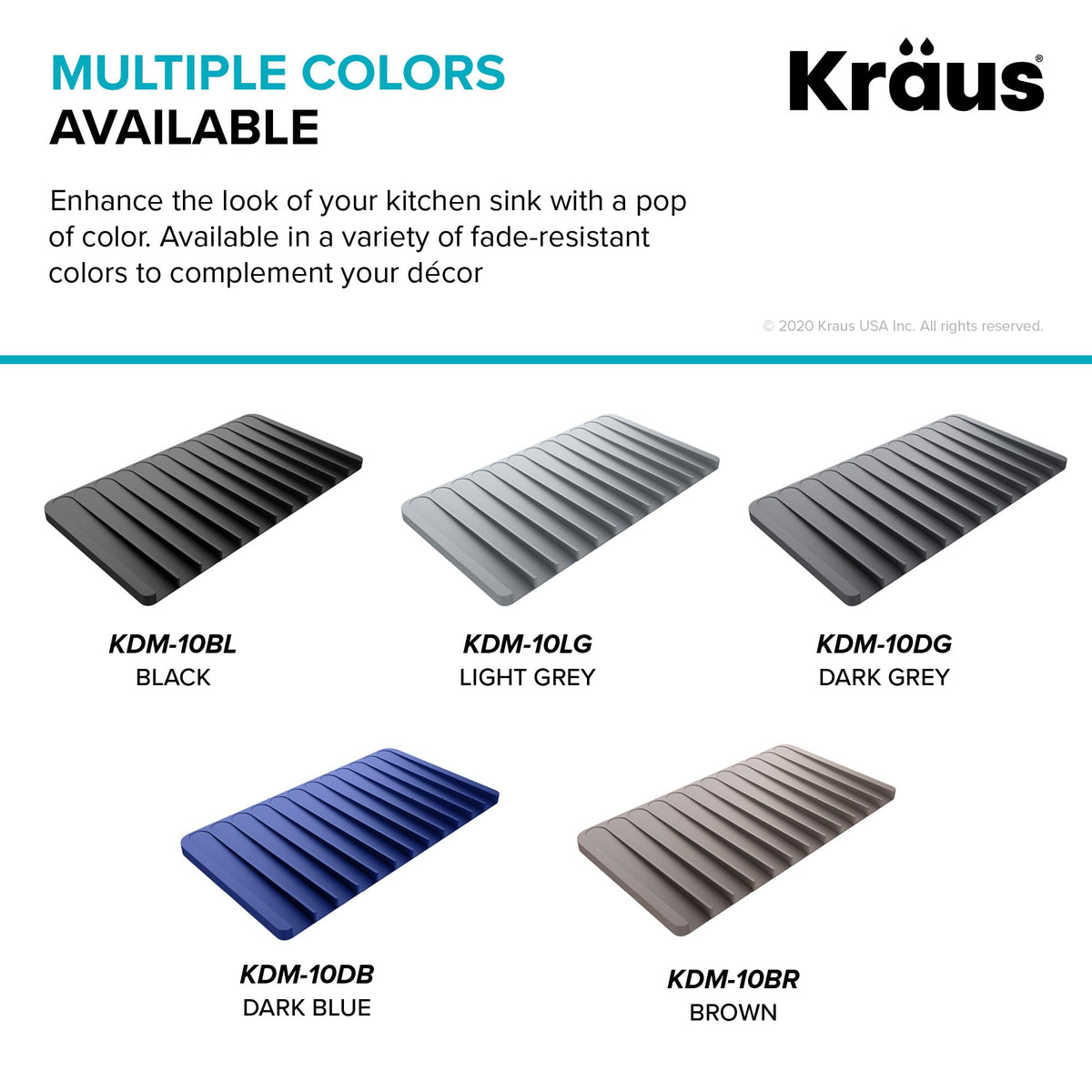 Kraus Self-Draining Silicone Dish Drying Mat or Trivet for Kitchen Counter in Light Grey, KDM-10LG