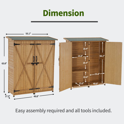 MCombo Outdoor Storage Cabinet with Shelves, Wood Garden Shed with Floor, Outside Tool Shed with 2 Lockable Doors for Yard Patio Lawn, 1400 (Natural)