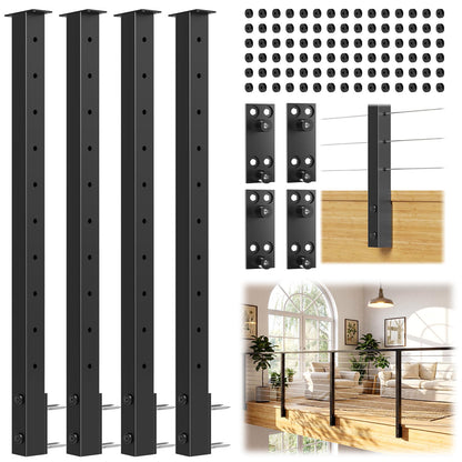 Gyykzz 36" Side Mount Cable Railing Post, 4 Pack Level Space-Saving Side Mount Post System, Stainless Steel T304 Fascia Mount Handrail Post, Heavy-Duty Cable Railing Kit Indoor Outdoor Deck Post