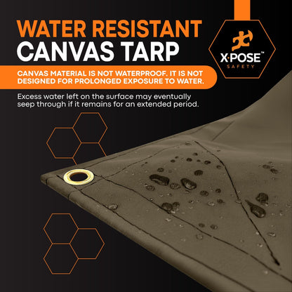Xpose Safety Canvas Tarp - 10oz Olive Drab Canvas Tarps Heavy Duty Water Resistant with Brass Grommets- Multipurpose Outdoor Tarpaulin for Camping, Canopy, Trailer, Equipment Cover 14' x 14'