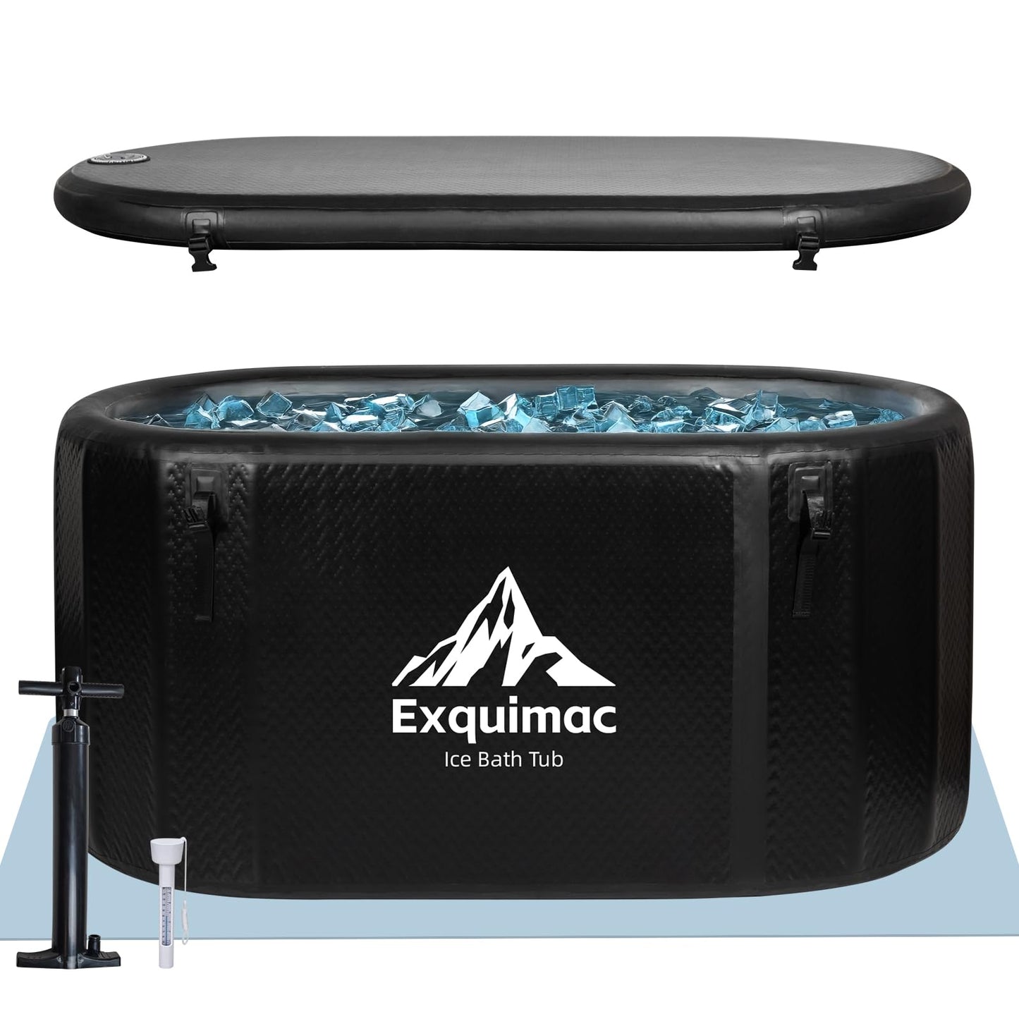 Ice Bath Tub, 216 Gallon Inflatable Cold Plunge Tub with Thermometer and Water-Absorbent Mat, Portable Bath Tub for Outdoor & Indoor Recovery, 59"x32"x29"