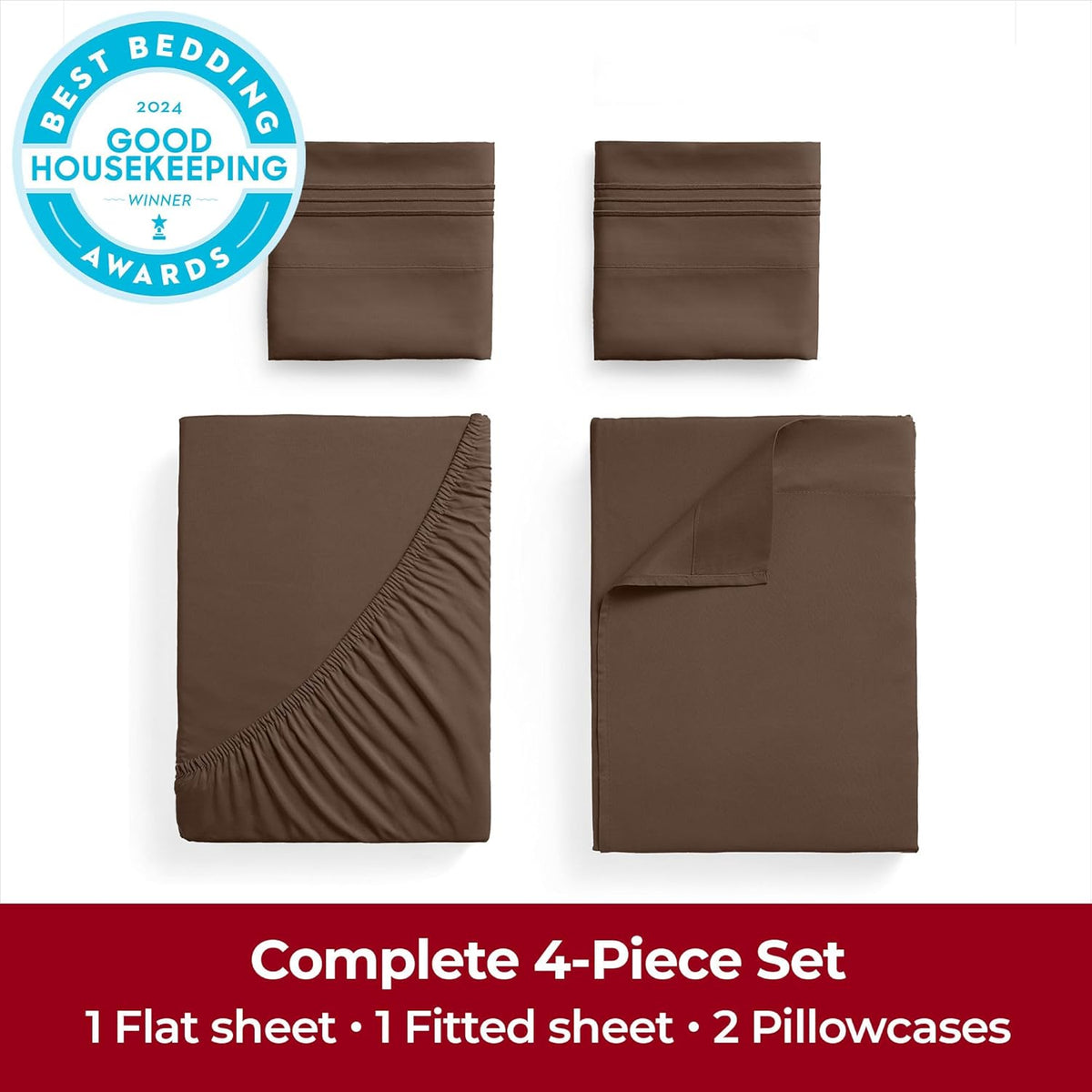 Mellanni Extra Deep Full Sheets - Hotel Luxury, Ultra Soft & Cooling Bedding - Wrinkle & Stain Resistant (Full, Brown)