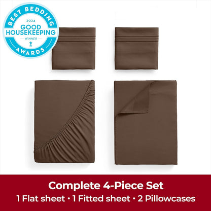Mellanni Extra Deep Full Sheets - Hotel Luxury, Ultra Soft & Cooling Bedding - Wrinkle & Stain Resistant (Full, Brown)