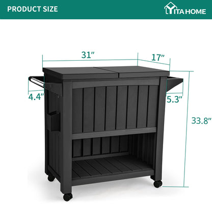 YITAHOME 85 Quart Rolling Cooler Cart with Bottle Opener Drainage, Portable Patio Cooler on Wheels, Outdoor Beverage Cart Ice Chest for Patio Pool Deck Party BBQ Cookouts (Black)