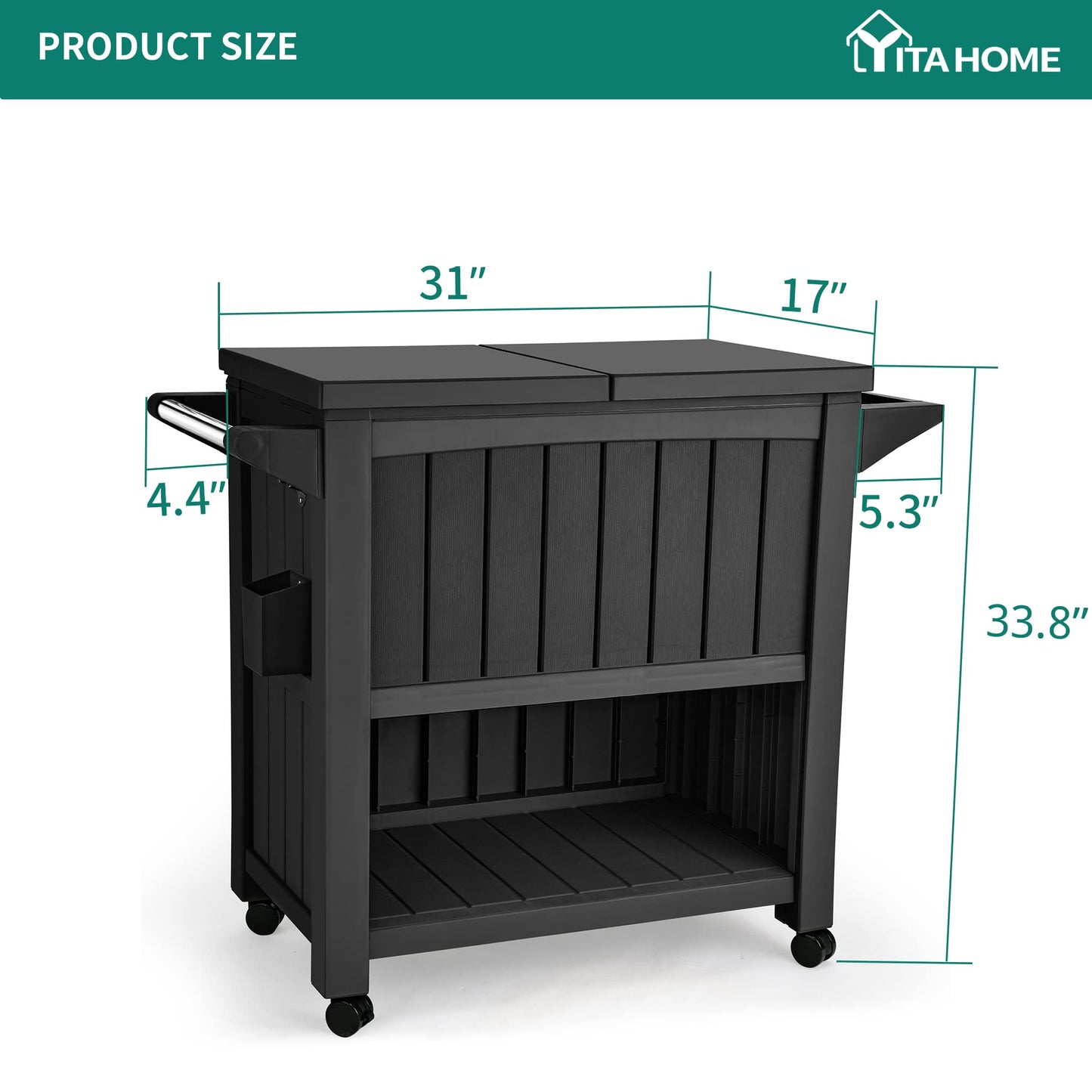 YITAHOME 85 Quart Rolling Cooler Cart with Bottle Opener Drainage, Portable Patio Cooler on Wheels, Outdoor Beverage Cart Ice Chest for Patio Pool Deck Party BBQ Cookouts (Black)
