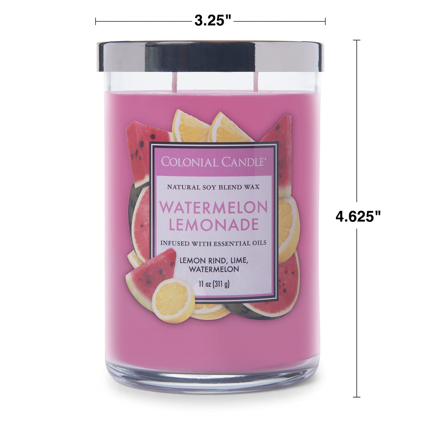 Colonial Candle Watermelon Lemonade Scented Jar Candle, Classic Cylinders Collection, 2 Wick, Red, 11 oz - Up to 80 Hours Burn