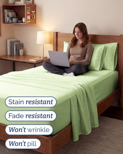 Skiennix Extra Deep Twin XL Sheet Set | 4-Piece Breathable Cooling Sheets - Hotel Luxury Bedding - Light Sage