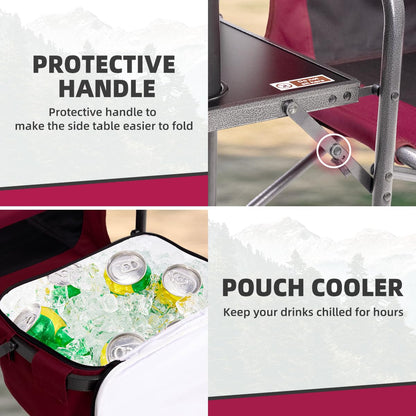 Foristrail Director Camping Chair Set of 2 with Cooler Bag & Foldable Side Tray - 400lbs Heavy Duty Outdoor Folding Lawn Chair, Portable Camp Chair for Backyard, Fishing, Beach (Wine Red)