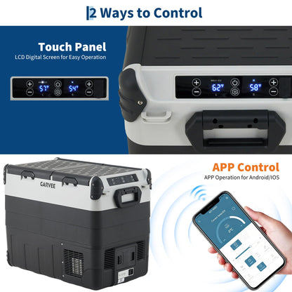 Garvee 53QT Dual Zone Car Refrigerator & Portable Freezer, Compressor Cooler with App Control, -4°F to 68°F Adjustable Temperature for Camping, RV, Truck, Home Use