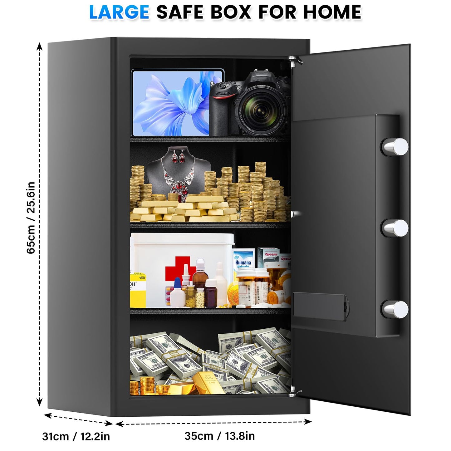 7.0 Cub Extra Large Home Safe Fireproof Waterproof, Digital Fireproof Safe Box with Fireproof Bag, Electronic Keypad and Emergency Keys, Fire Safes for Home File Ammo