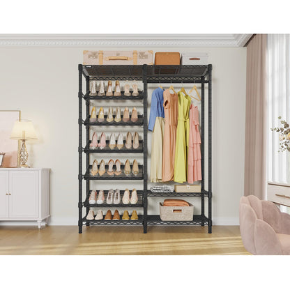 VIPEK S20 Clothes Rack with Heavy Duty Shoe Shelves (25° tilt angle), 850lbs Freestanding Metal Clothing Rack with 10-Tiers Shelves, Adjustable and Removable, Space Saving Closet Organizer, Black