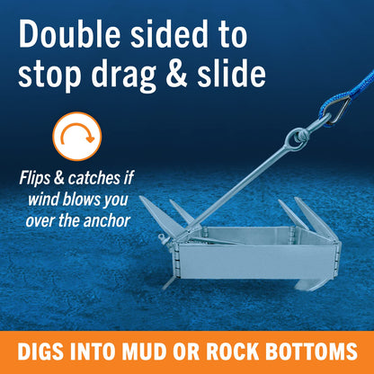 Better Boat 19lb Box Anchor for Boats up to 30ft, Folding Boat Anchor Hot Dip Galvanized, Double Sided Slide Anchor for Pontoon Cabin Cruiser and Fishing Boats