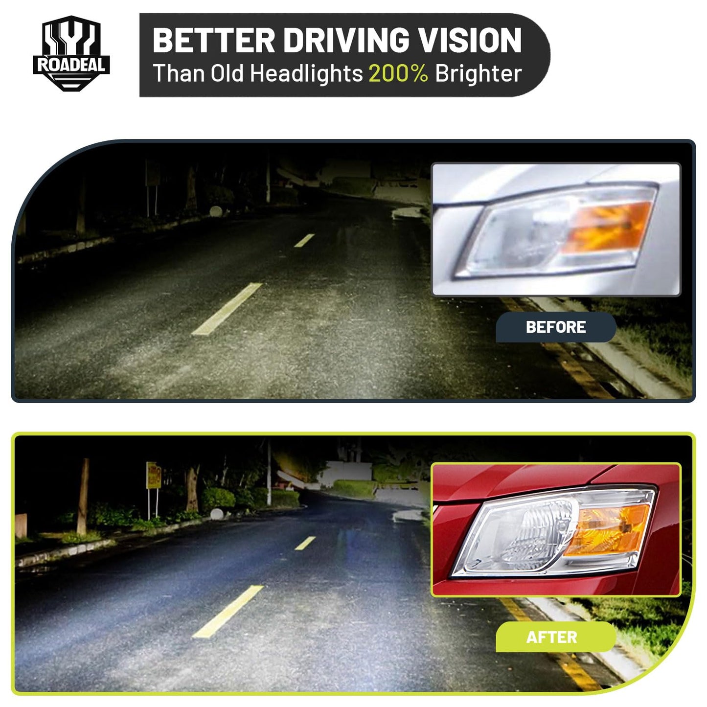 ROADEAL Headlight Assembly for 2008-2010 Dodge Grand Caravan 2008 2009 2010 Grand Caravan Headlamp Replacement Driver and Passenger Side with Chrome Housing Amber Reflector