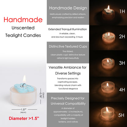 Set of 9 Handmade Unscented Ocean Theme Tealight Candles with Reusable Ribbed Cups, 5H Clean Burn, Ideal for Summer, Party, Meditation, Spa and Home Decor