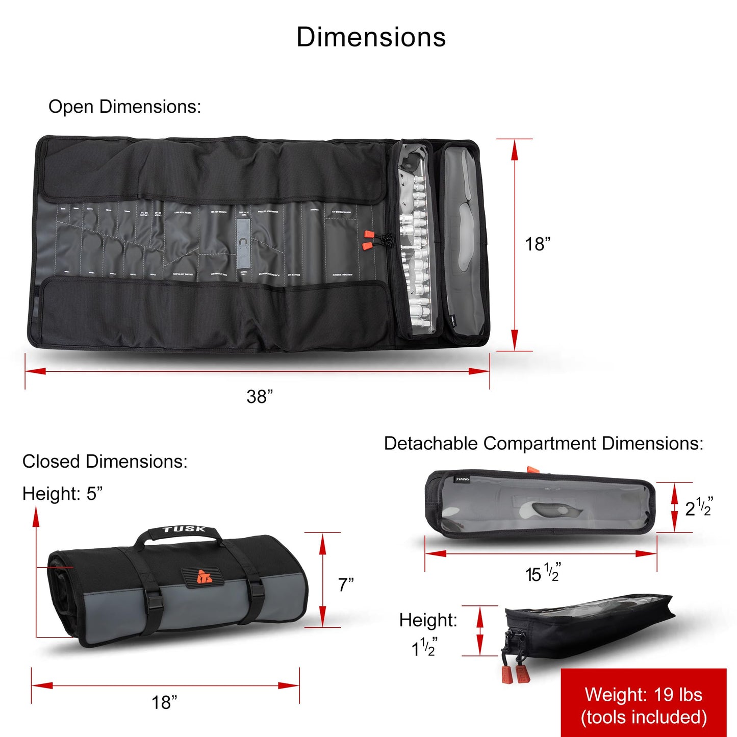 Tusk 4x4 Tool Roll Kit with Tools | Overlanding | Off-Road | UTV | Side by Side | Portable Tool Organizer
