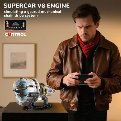 BrixVibe Aircraft Engine Building Set That Works Mini Turbojet Model Kit Technic with APP Control Light &amp Motor Collectible Mechanical Engineering for Boys 14+ Adults