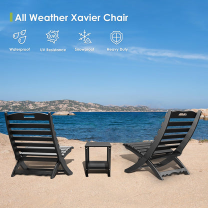 GREENVINES Folding-Xavier-Chair | Wave | Portable Adirondack-Chairs | HDPE Plastic | All Weather Fire-Pit Chair | Black | for Beach Outdoor Deck Poolside Garden Patio Porch Fishing