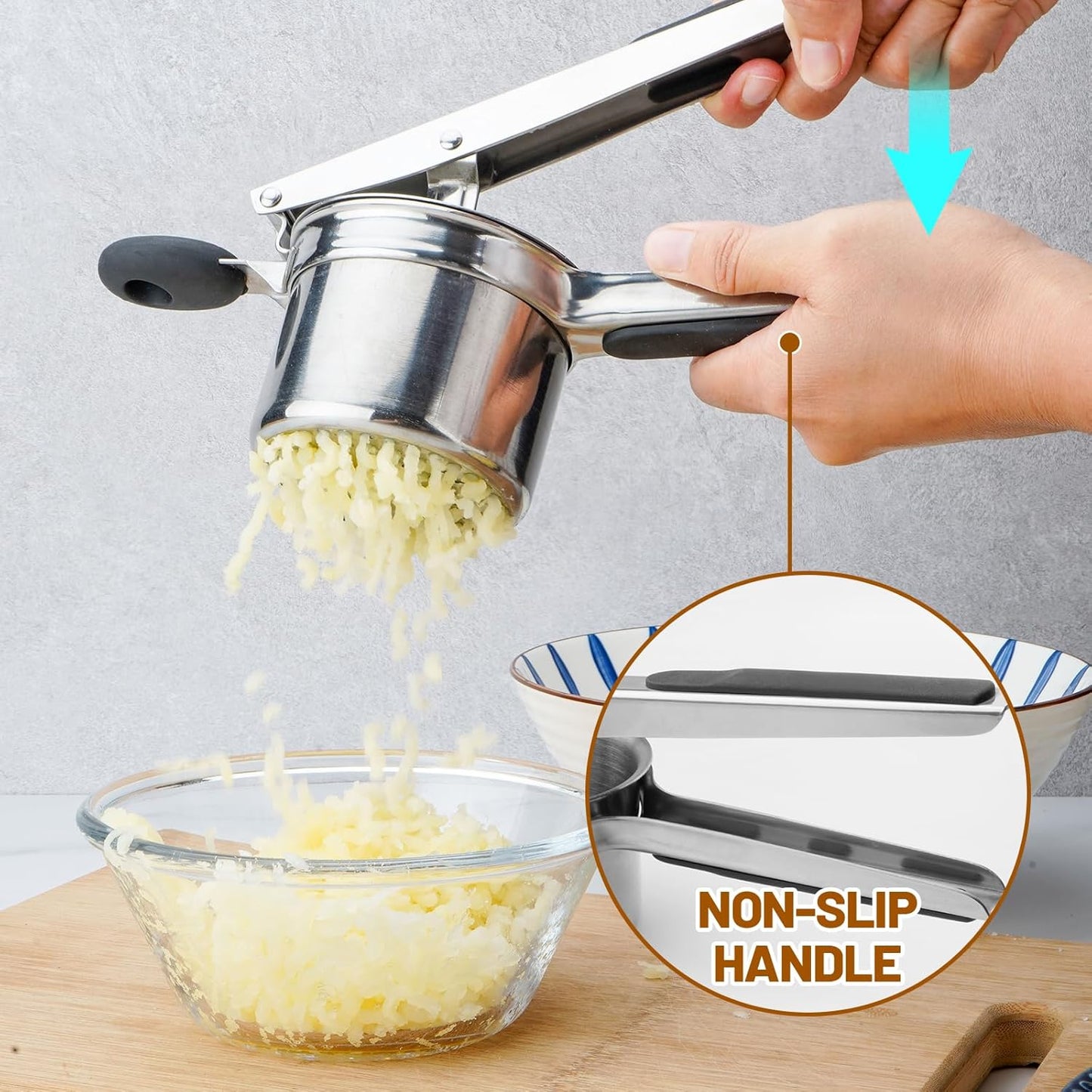 Skiennix 15oz Potato Ricer - Heavy Duty Stainless Steel with 3 Interchangeable Discs & Silicone Handle