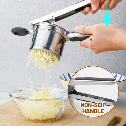 Skiennix 15oz Potato Ricer - Heavy Duty Stainless Steel with 3 Interchangeable Discs & Silicone Handle