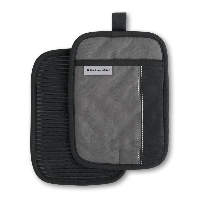 KITCHENAID Beacon Two-Tone Pot Holder 2-Pack Set, Contour Silver/Matte Black, 7"x10"
