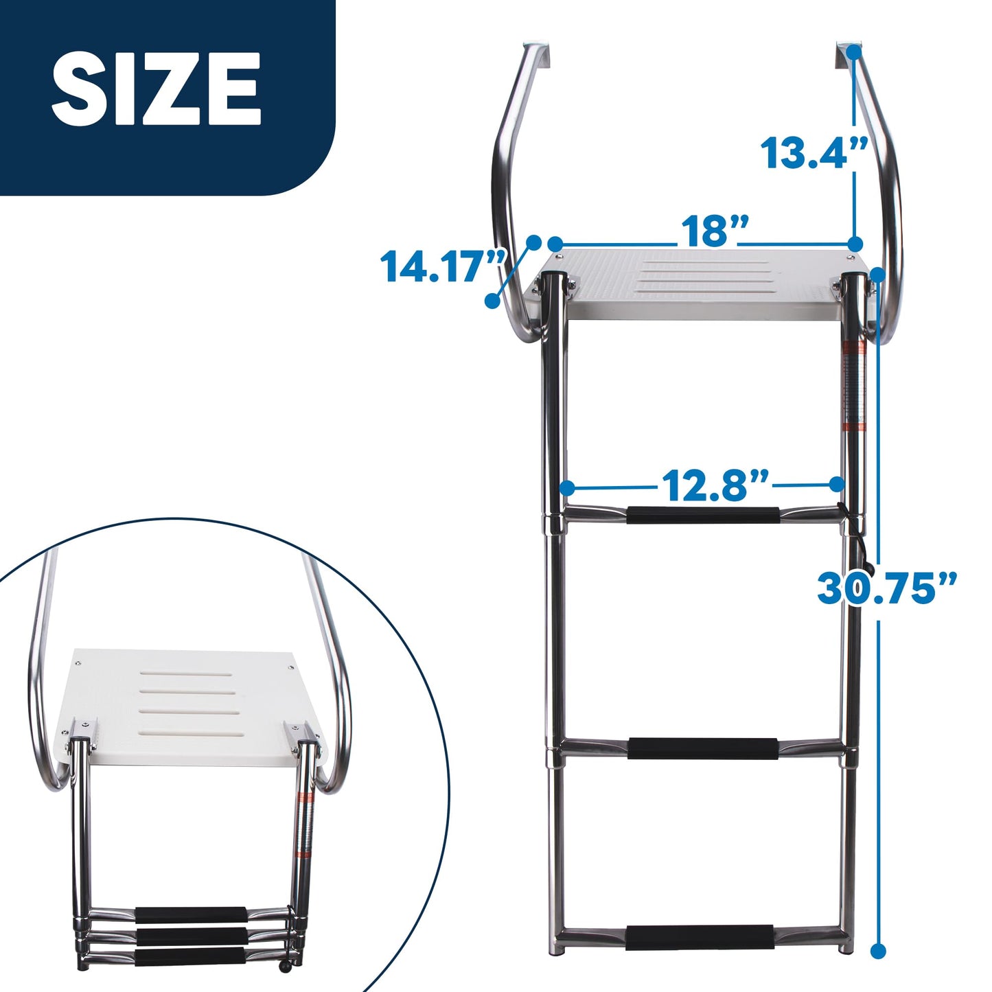 3-Step Boat Ladder with Swim Platform,Stainless Steel Dock Ladder with ABS Swim Platform 2 Handrails,500LBS Telescopic Boarding Ladder Dive Ladder for Pontoon Yacht