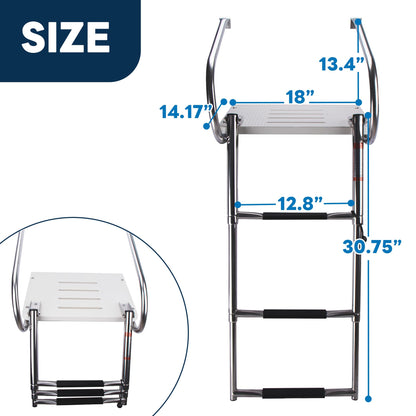 3-Step Boat Ladder with Swim Platform,Stainless Steel Dock Ladder with ABS Swim Platform 2 Handrails,500LBS Telescopic Boarding Ladder Dive Ladder for Pontoon Yacht