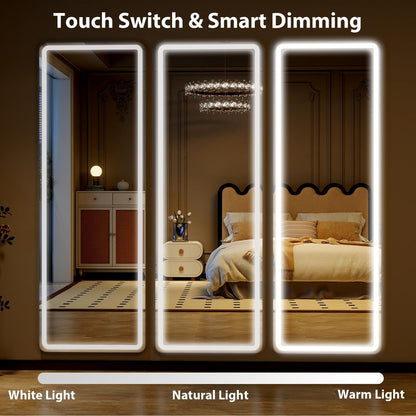 WISSMIELS Full Length Mirror with LED Lights, LED Mirrors Full Length Floor Mirror Full Body Mirror for Bedroom Wall Mounted Free Standing (Rectangle, 48" L×16" W)