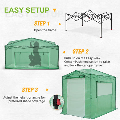 EAGLE PEAK 8x6 Portable Walk in Greenhouse, Pop Up Indoor Outdoor Greenhouse, Green House Kit with Zippered Roll-Up Doors and Windows + Mesh Lined Door, PE Cover, Clear/Green