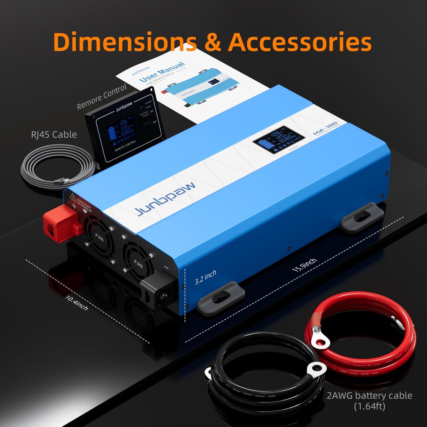 Junbpaw 3080W Pure Sine Wave Power Inverter - 35dB Ultra Quiet, 9000W Surge, Game-Changing Design | 12V to 120V AC Converter for Home, RV, Camping, Off-Grid & Outdoor Adventures