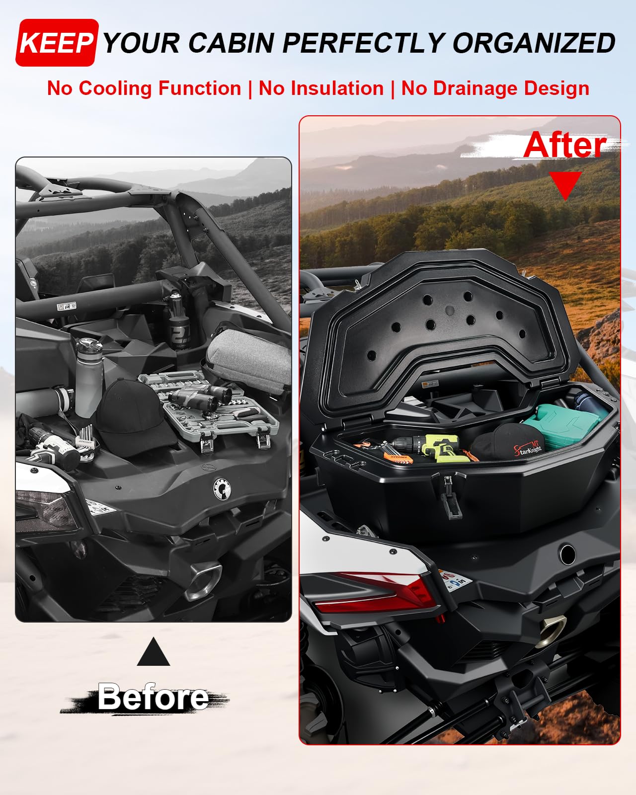 StarknightMT X3 Rear Storage Box, 8GAL Waterproof Cargo Box Compatible with Maverick X3, Outlander (Except 6x6), Renegade, OEM Replace #715004778 w/h Mounting System