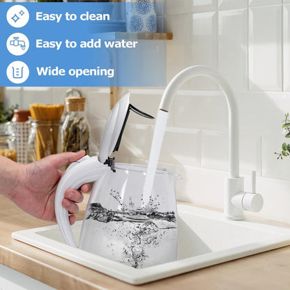 Aigostar Electric Kettle, 1500W Glass Electric Tea Kettle Rapid Heating, Borosilicate Glass, Auto Shutoff and Boil-Dry Protection, Hot Water Boiler BPA Free and Cordless with LED Indicator, 1.7 Liter