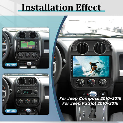 2+64G Android Car Radio for Jeep Compass Patriot 2010-2016 with Wireless CarPlay & Android Auto, 10.1 Inch Patriot Car Stereo with WiFi / 1080P / SWC + AHD Backup Camera + MIC