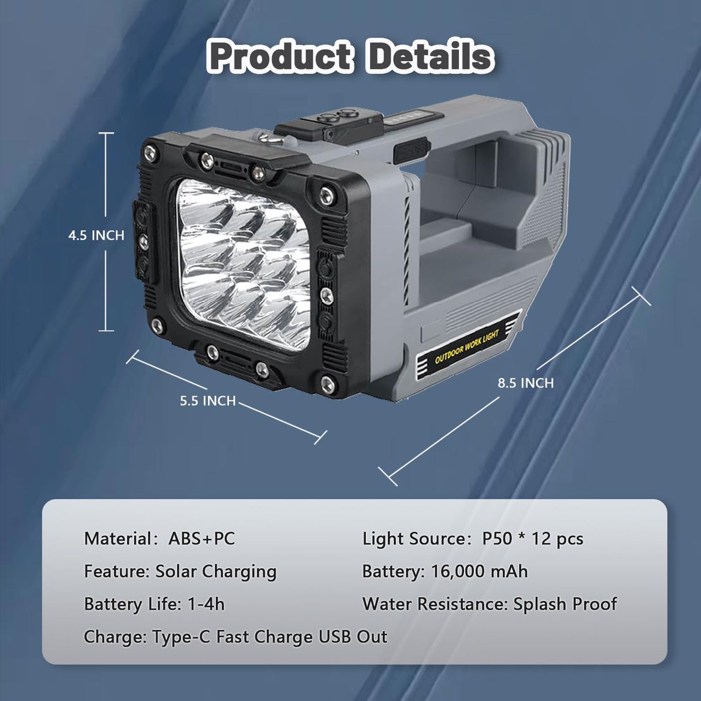 ITFGIMOK  Rechargeable Spotlight Flashlight 23500 High Lumens, USB-C Fast Charging Search Light for Outdoor Camping, Emergency, Hiking, Power Outage, Car Breakdown, Search and Rescue(W5233-1)
