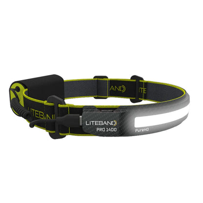 OPTIMAL VENTURES LITEBAND PRO Rechargeable LED Headlamp, 1400 Lumens, 210° Wide Beam, PureHD High CRI Light, Hard Hat Compatible, Professional No-Bounce Fit, IPX5 Weather Resistant, Carbon