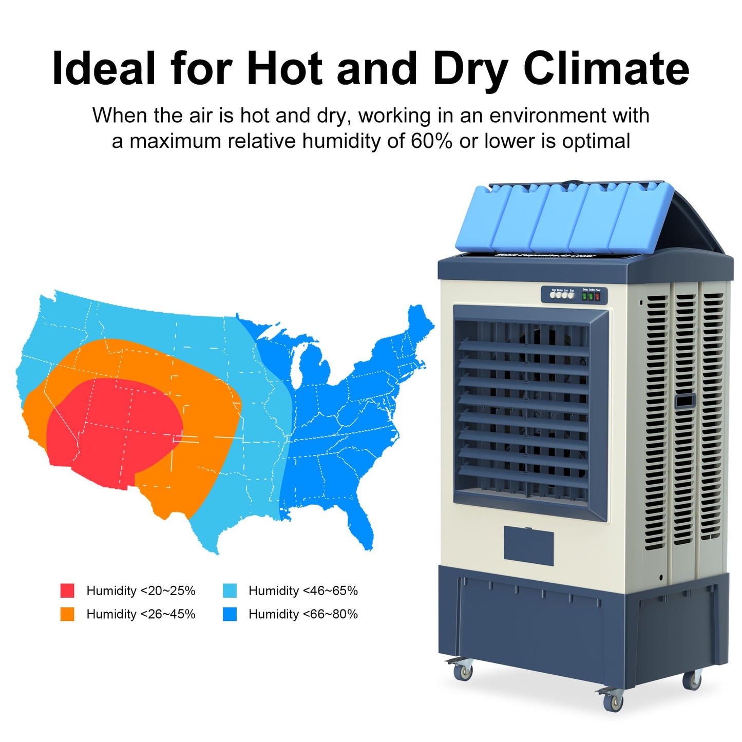 Uthfy 6500 CFM Swamp Cooler,49" Evaporative Air Cooler with 19 Gal Water Tank,5 Ice Box,120° Swing,Portable Air Conditioner with 3 Speeds,High Velocity Outdoor Cooling Fan for Garage,Patio,Factory Use