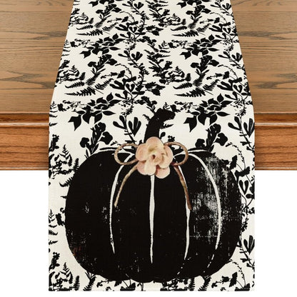 Artoid Mode Pumpkin Leaves Darkness Flower 210 GSM Fall Table Runner, Seasonal Autumn Kitchen Dining Table Decoration for Home Party Decor 13x90 Inch