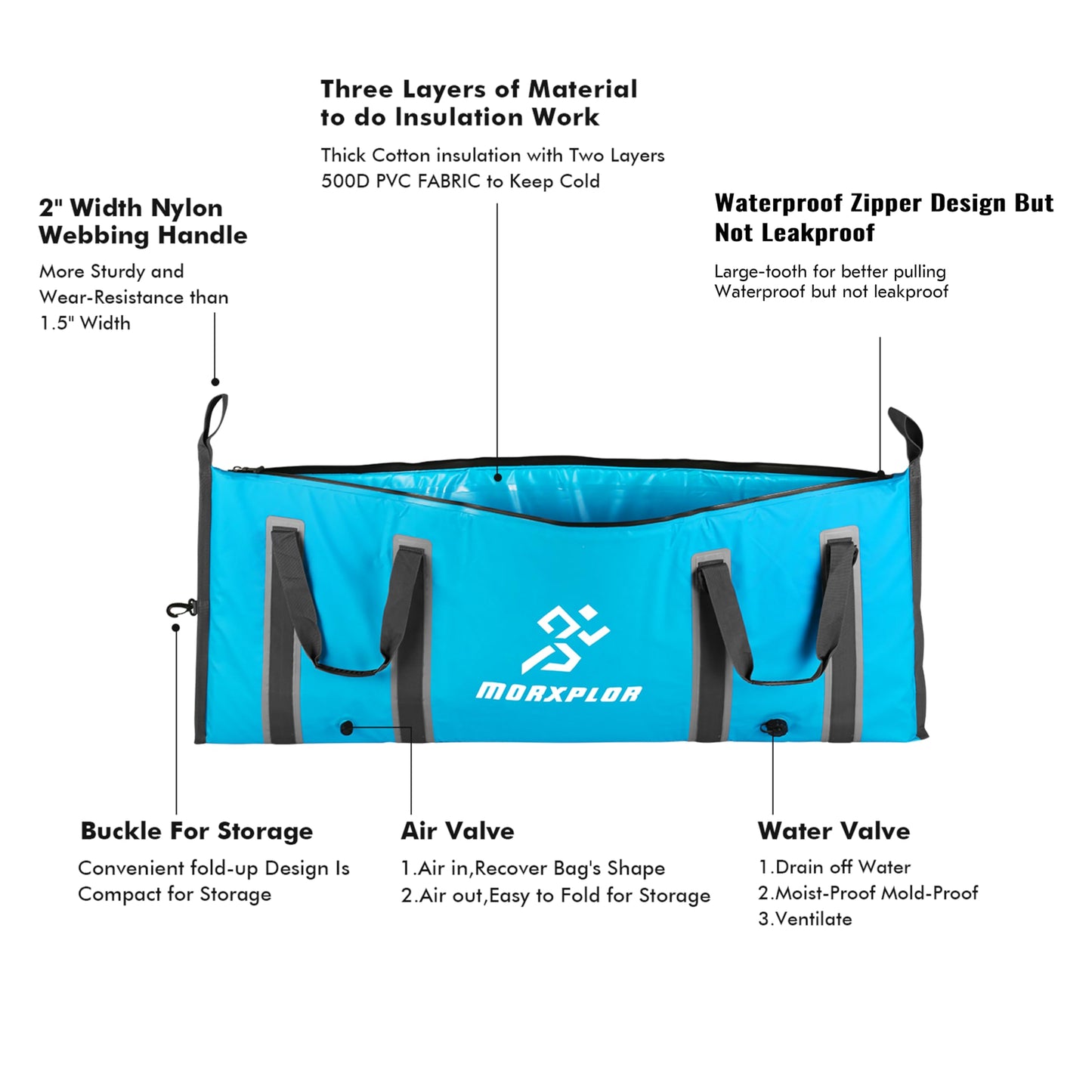 MORXPLOR Insulated Fish Cooler Bag for Fishing 41x17 47x17In 50x20In 60x24 72x30 80X40 Inches,Large Insulated Fish Kill Bag,Fishing Catch Bag Cooler with Water-resistant Zipper 72inch Blue