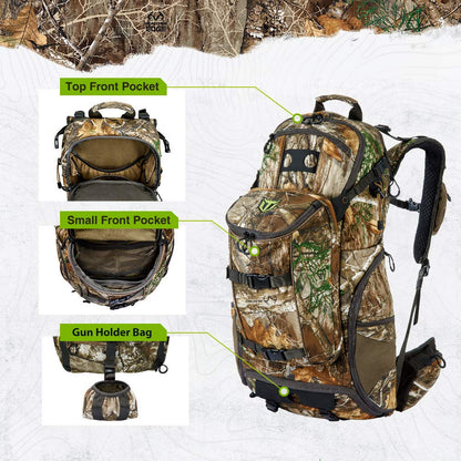 TIDEWE Hunting Backpack 3400cu, Silent Frame Hunting Pack for Bow/Rifle/Pistol（Camo）