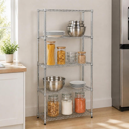 Honey-Can-Do 5-Tier Heavy Duty Adjustable Shelving Unit with Wheels, 350-lb Per Shelf NSF Certified Rolling Metal Storage Rack, Chrome Wire Shelf, 36 x 18 x 72 in