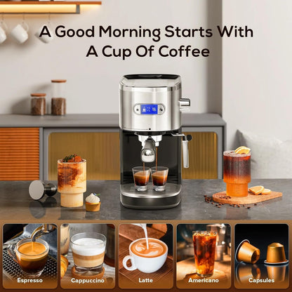 Xbeauty Espresso Machine 20 Bar, Semi-Automatic Professional Coffee Machine for Cappuccino & Latte with Milk Frother Steam Wand,LCD Display,45 oz Removable Water Tank,NTC Digital Temp Control,Black