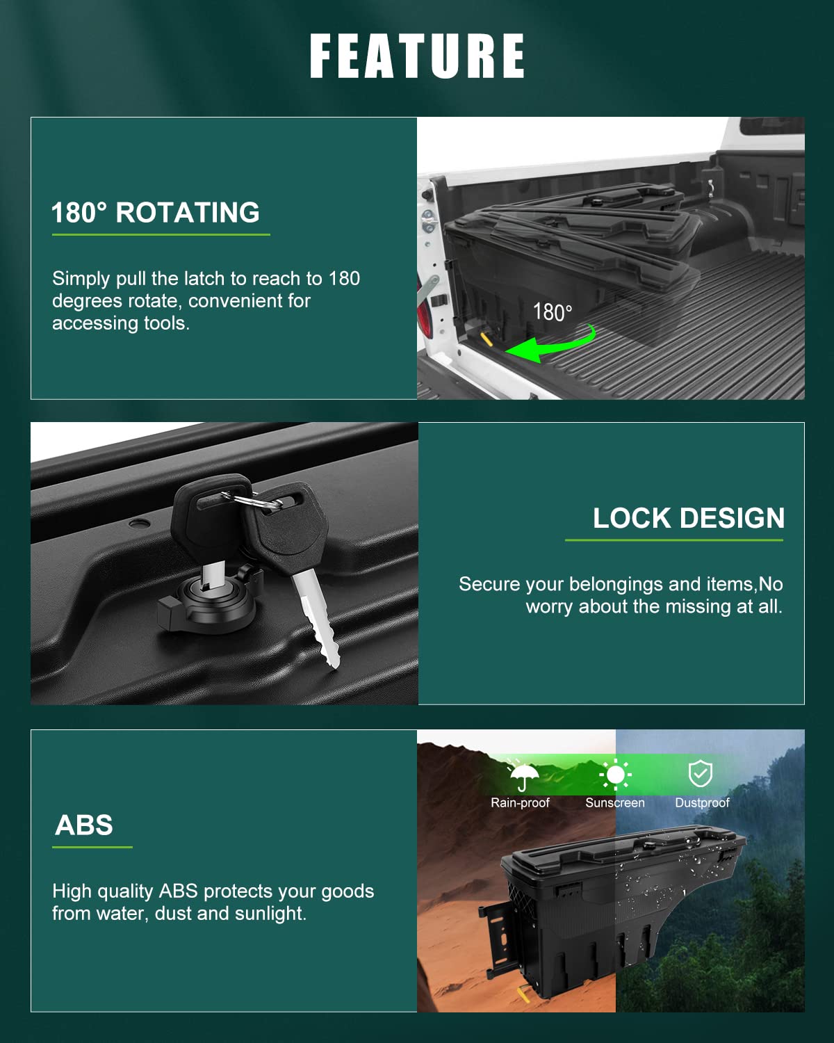 SCITOO Truck Bed Tool Box for Dodge Ram 1500 2019-2021 Left Driver Side,Multi-Compartment Dividers Organized Storage,Heavy Duty & No-Drill Installation