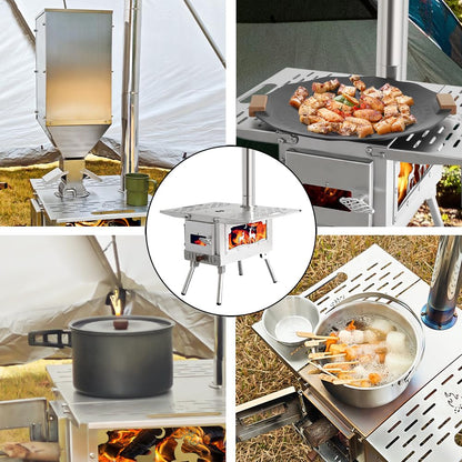 Outdoor Camping Tent Stove Portable Camping Stove Stainless Steel Stove With Chimney Pipe for Outdoor Cooking Camping BBQ Accessories