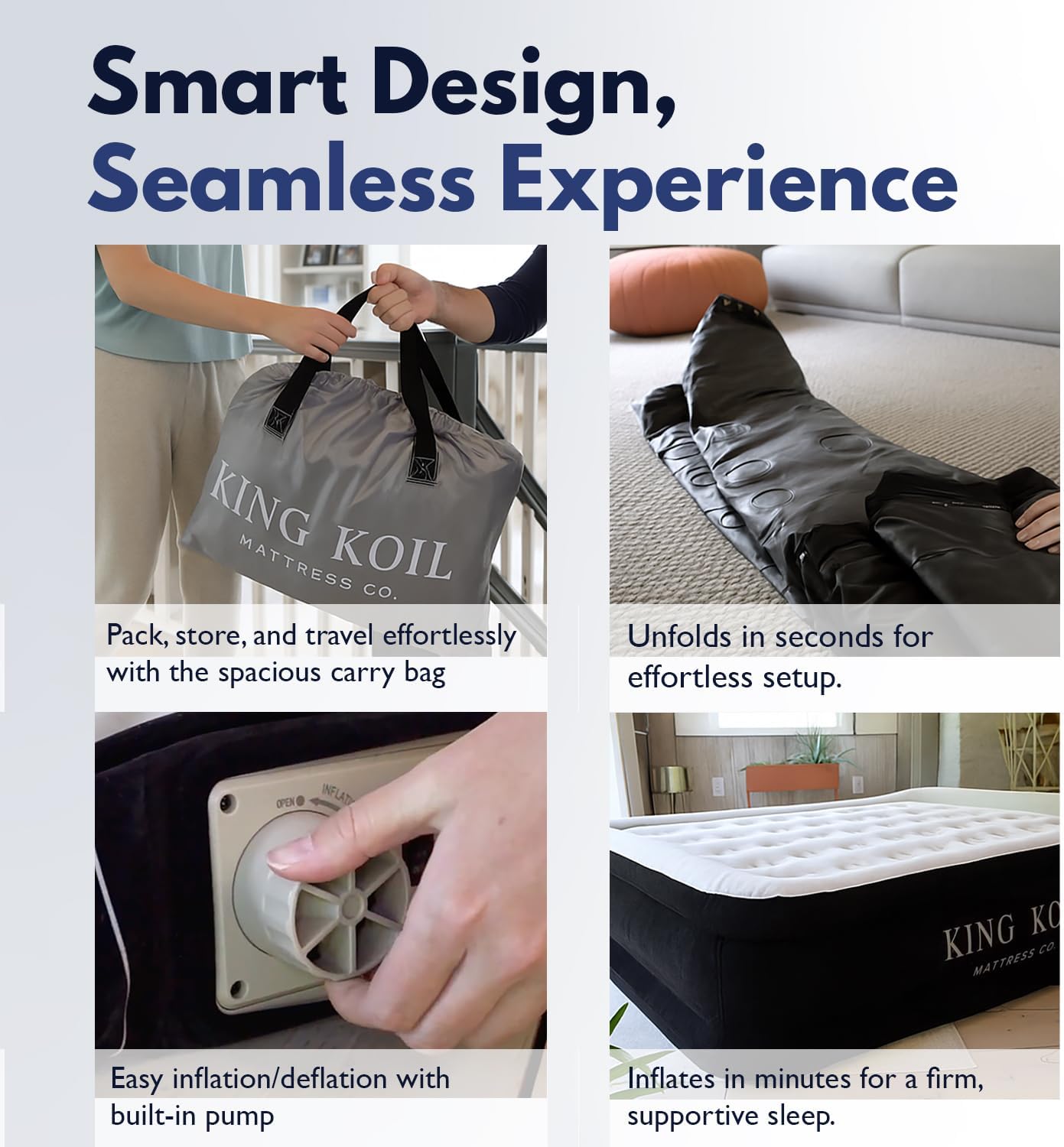 King Koil Luxury Twin Air Mattress - Built-In Pump, 20” Double High, Waterproof, 1-Year Warranty
