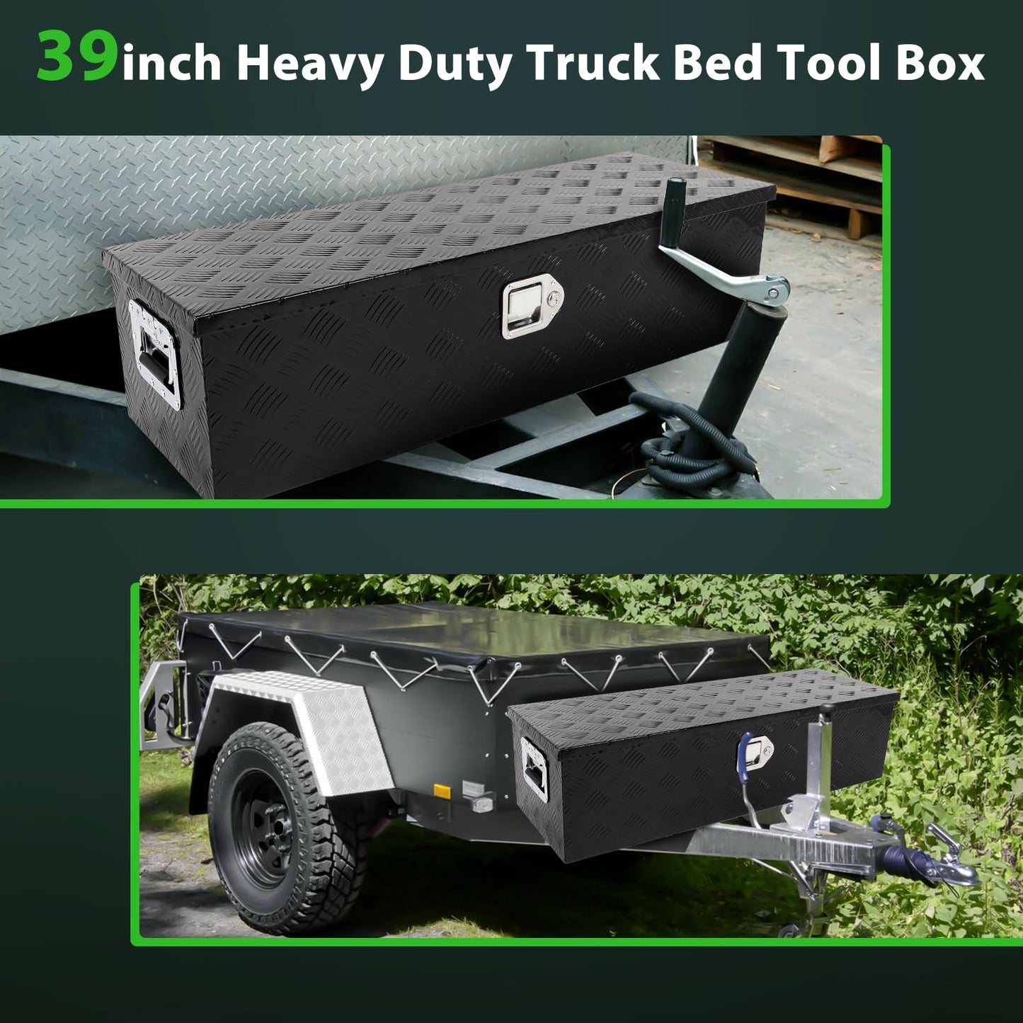 SCITOO 39 Inch Aluminum Truck Bed Tool Box,Heavy Duty Diamond Plate Crossover Storage for Most Full Size Pickups,Lockable Weatherproof Chest,Fits 39" Truck Beds,Easy Access to Load and Unload